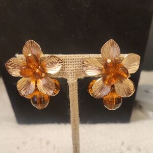 Golden Blossom Earrings with Amber Accents